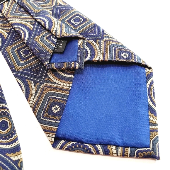 Ted Lapidus Necktie Blue Geometric Pattern  Silk Neck Tie Made in Italy 57x3.5" - Picture 4 of 5